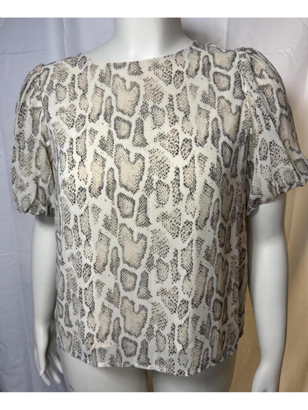 She + Sky Blouse Size Large Boho Snakeskin Print Beige